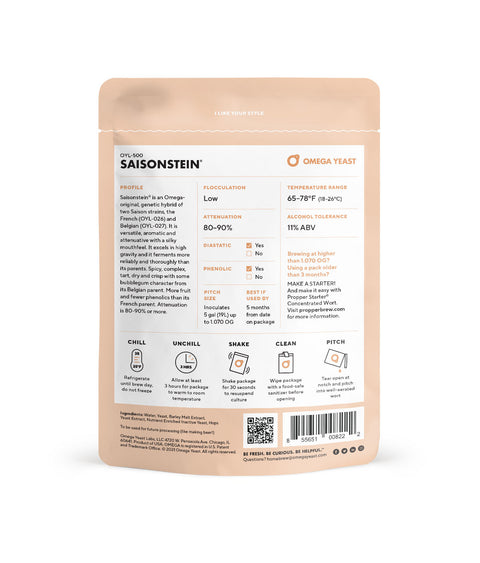 Omega Yeast | OYL-500 Saisonstein® | Double Pitch | 225 Billion Cells