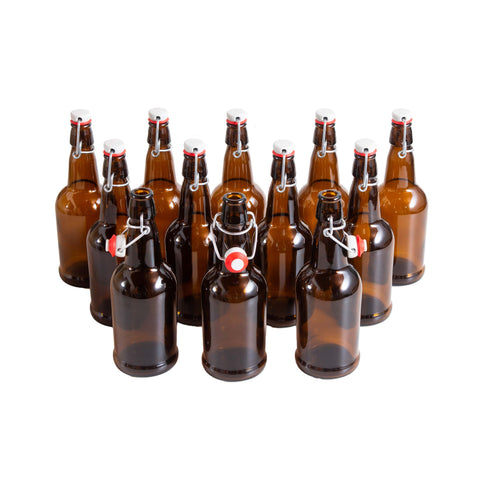 Clear Glass Beer Bottles for Home Brewing with Easy Wire Swing Cap &  Airtight Silicone Seal 16 oz- Case of 6